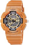 V2A Resin Analog Digital Kids Sports Watch With 7 Color Backlight Alarm Stopwatch For Boys And Girls (Yellow), Gold Dial, Yellow Band