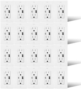Type C USB Outlet 24W 20PK,Greencycle 10 Pack 4.8A Quick Charge AC Outlets Receptacle,15 Amp Type A Tamper Resistant Outlet Compatible with Apple Devices, Samsung Devices, Google Devices, UL