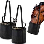 2 Pcs Horse Feed Bag Comfort Breathable Mesh Feed Bucket Heavy Duty Feed Bag with Adjustable Strap and Waterproof Bottom for Horse Feeding Supplies Muzzle Feed Bag, Medium, Black