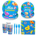 Ouvibor 175 Pcs Pool Themed Party Plates and Napkins, Pool Party Supplies Beach Ball Birthday Dessert Plates Hawaii Pool Tree Disposable Paper Plates Napkins Set for Birthday,Summer Party, Serves 25