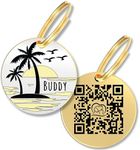 PawFurEver QR Code Dog Tag - Custom Dog Tags/Pet ID Tags for Dogs, Engraved Dog Tag & Pet Tag, Stainless Steel Dog Tags Personalized for Pets (Beach, Gold)