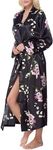 Lavenderi Women's Long Classic Satin Kimono Lounge Bathrobe Robe(XXL,Black AOP)