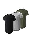 JMIERR Men's 3 Pack T Shirts Casual Cotton Short Sleeve T-Shirts Dad BOD Solid Color Hipster Hip Hop Longline Crewneck Hawaiian Shirts, T Shirts for Men Pack, CA 43(L), Black/Light Grey/Army Green