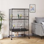 Large Bird Cages Parrot Cage Wide Flight Metal Animal Cage for Budgie Parakeet Conure With Rolling Stand Wheels (Black, 79L x 51W x 132H)