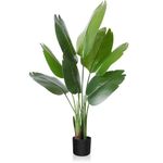 CROSOFMI Artificial Bird of Paradise Plant 4 Feet Fake Tropical Palm Tree with 8 Leaves,Perfect Faux Plants in Pot for Indoor Outdoor House Home Office Garden Modern Decoration Housewarming Gift