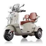 Kawaii Kids Vespa 12v Battery Operated Rechargeable Ride On Scooter with Music & Lights | Kids Age : 2-7 | Electric Rideon for Kids (White, Double Seater)
