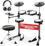 Pyle Electronic Drum Set with 4 Quiet Mesh Pads, 180 Sound Styles, 3 Cymbals, 2 Pedals, Throne, Headphones, Sticks, AUX, USB MIDI, Electric Drum Kit for Beginners Students Professionals