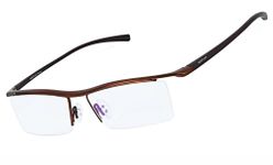 Agstum Mens Pure Titanium Semi-rimless Eyeglasses Business Optical Glasses Frame Clear Lens (Coffee, Clear Lens)