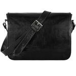 Time Resistance Leather Messenger Bag for Men, Handmade Crossbody Bag, Shoulder Bag Made in Italy (Black)