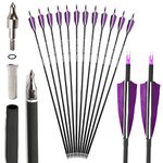 SHARROW 32 Inches Archery Carbon Arrows Spine 500 Archery Target Arrows Adult Hunting Arrows with 4" Nature Feathers for Compound Bow Recurve Bow Longbow Bow And Arrow For Hunting (Purple, 12P)