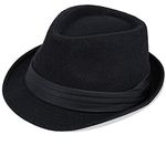 Kids-Boys-Girls Trilby Fedora Classic Short Brim Hat 54cm 21.25" Fit for 2-6years, Black-kids (Tri-fold Ribbon Decoration), 2-6 Years