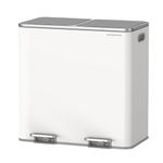SONGMICS Dual Rubbish Bin, Metal Recycling Bin with 15 Rubbish Bags, 2-Compartment, with Lids, Pedals, Plastic Inner Buckets, Soft Closure, 2 x 10.6 Gallons (2 x 40 L), White and Grey LTB730W82
