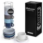 MIAMIO - 6 x 75 ml Stoneware Espresso Mug, Cup Set Modern with Stand and Saucers - Palmanova Collection (Ocean Blue)