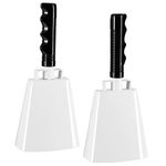 2 Pack 9.75-inch Cowbells for Sporting Events, Percussion Noise Makers with Handle for Football Games, Stadiums (White)