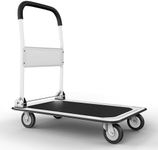 Heavy Duty Foldable Push Cart Dolly | 330 lbs. Capacity | Upgraded Collapsible Hand Truck Platform with Swivel Wheels | Flat Bed Moving Wagon | Space Saving Push Handle (White)
