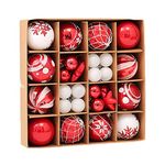 testyu Christmas Ball Ornaments, 42 PCS(2.3in, 1.18in) Christmas Tree Decorations, Shatterproof Red and White Christmas Ornaments for Xmas tree Decoration Celebration Party