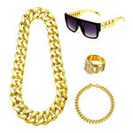 Jagowa Party Accessories Hippie Costume Set, 80s and 90s Men's Fake Gold Chains Clothing Sets, Dollar Sign Necklace, Party Accessories Hippie Clothing Sets, Fashionable Afro Wig Sunglasses