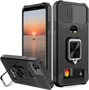 for iPhone 8 case, iPhone 7 case,iPhone SE Case 3/2 (2022/2020 Edition) with Card Holder,Slide Camera Cover and 360° Rotate Ring Kickstand Heavy Duty Protective Phone Case for iPhone SE/8/7-Black