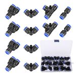 VooGenzek 20 PCS 6mm Pneumatic Push to Connect Fittings, 4 Shape Pneumatic Fittings Air Tool Push Fittings, for Quick Connection of air Piping Pneumatic Tools