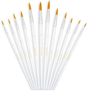 YOUSHARES 12 Pcs Flat Art Paint Brush Set, Professional Paintbrushes Round Pointed Tip Nylon Hair Artist for Watercolor, Oil, Acrylic Paint/Craft, Nail, Face Painting (White)