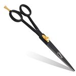 Professional Hairdressing Scissors 7" with Gold Dial Spring Screw & Hook - Black Salon Hair Scissors - Anti-Rust Barber Scissors – Razor Edge Steel Hair Dressing Tool for Hair Cutting - for Men/Women