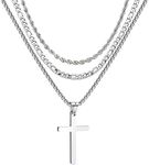 HSWYFCJY 3Pcs Set Cross Necklace for Men, Mens Cross Necklace Cross Chain Layered Stainless Steel Rope Figaro Chains for Women Boys Gold Silver Black (20inch/22inch), Stainless Steel, No Gemstone