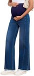 BLENCOT Maternity Clothes Bootcut Jeans for Women Raw Hem Over Belly Adjustable Waist Wide Leg Stretch Winter Denim Pregnant Pants Comfy Work Winter with Pockets Casual Outfits Medium Bluing