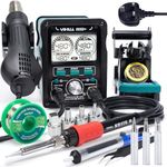 YIHUA 995D+ EVO Hot Air Rework Station Soldering Station 2-in-1 with Dynamic LCD Display with 3 Soldering Tips, 4 hot air nozzles, Lead-Free Solder Wire,Tweezers, desoldering Pump(UK Plug)