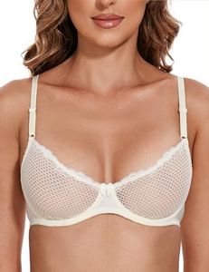 Wingslove Women's Sexy 1/2 Cup Lace Bra Balconette Mesh Underwired Demi Shelf Bra Unlined See Through Bralette (Ivory,36D)
