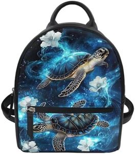 Freewander Sea Turtle Backpack Purse for Women Hibiscus Flower Mini Backpack for Teen Girls Leather Shoulder Bag Small Purses for Ladies Lightweight Travel Casual Daypack Satchel