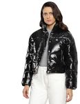 Calvin Klein Jeans Women Cropped Shiny Puffer Winter Jacket, Black (Ck Black), XL