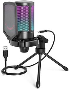 FIFINE USB Microphone Gaming, RGB Condensateur Microphone pour PC PS5, avec Bouton de Silence, Fixation Antichoc, Support Trépied, Filtre Anti-Pop, pour Streaming Discord Twitch Podcasts Videos