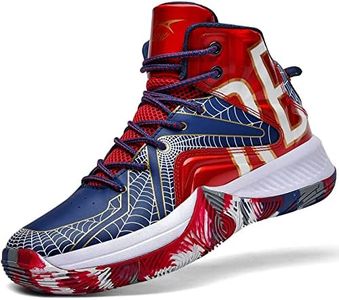 ASHION Kids Basketball Shoes Boys Girls High Top Sneakers Non Slip Running Shoes for Unisex Kids Spider Blue Red Big Kid Size 3.5