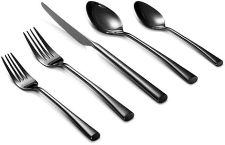 Alata Bailey Black 20-Piece Forged Stainless Steel Flatware Set Cutlery Set, Service for 4, Silver Finish, Dishwasher Safe