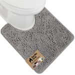 GORILLA GRIP Shaggy Chenille Bath Rug Mat for Toilet Base, Machine Washable, Microfiber Dries Quickly, Plush Absorbent Contour Mats for Toilets, Bathroom Decor, Oval U-Shape, 22.5x19.5, Grey