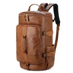 Baosha Stylish Vegan Leather Men Weekender Travel Duffel Bag Backpack Hybrid Hiking Rucksack Overnight Bag Convertible HB-26, Brown, Large, Leather Travel Duffel Bag