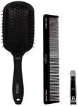 VEGA Detangling Paddle Brush for Women & Men Smooth Hair, Black/Red & Vega Nail Clipper, Large, 1 Piece & Vega Half Coarse and Half Fine General Grooming Comb, Black