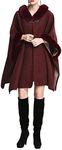 Gihuo Women's Luxury Batwing Sleeve Faux Fur Hooded Cloak Poncho Sweater Cape, Wine, One Size