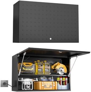 MetalMax Metal Wall Storage Cabinet with Door and Adjustable Shelf, Lockable Wall Mount Garage Cabinet, Flip Up Metal Trailer Cabinets, Upper Steel Storage Tool Cabinets for Workshop, Basement