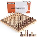 SANCHKEN 15" Chess Magnetic Wooden Chess Set, Foldable Chess Boards for Adults &Children, Portable Travel Chess Game for 2 Players with Pieces Storage Slots & 2 Extra Queens