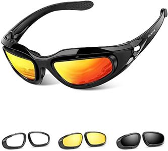 BELINOUS Polarized Motorcycle Riding Glasses Goggles for Men Foam Padding, Windproof Anti-dust Sunglasses w/ 4 Interchangeable Lens Kit & Case, Protective Eyewear for Driving Biking Day and Night