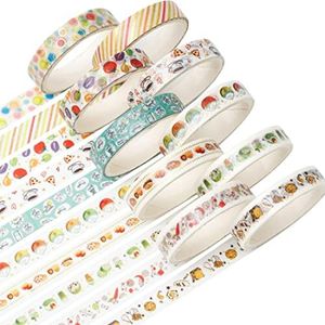 YUBBAEX 10 Rolls Sparkling Washi Tape Set 8mm Skinny Gold Foil Decorative Masking Washi Tapes for Bullet Journal,Scrapbook, Planner, DIY Crafts (Gourmet Temptation)