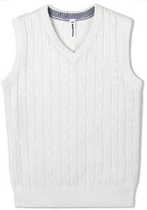 BOBOYOYO Boys Sweater Vest Unisex Cable Knit 100% Cotton Toddler Uniform Vest for Little Big Teenage Boy Girls Childrens Kids, Classic White, 7-8 Years