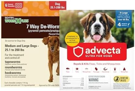Worm X Plus 7 Way DeWormer for Large Dogs Over 25 lbs (6 Count) + ADVECTA Flea and Tick Prevention for XL Dogs Over 55 lbs (4 Count) Bundle
