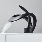 Brass Waterfall Faucet Core Elegant Single Hole Bathroom Vessel Sink Unique Contemporary Vanity for Tall Swan Faucet（Black)