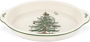 Spode Christmas Tree 14-Inch Au Gratin Baking Dish - Earthenware Dish for Holiday Roasting, Gratin, Baking - Festive Christmas Serveware for Seasonal Entertaining - Dishwasher, Microwave, Oven Safe