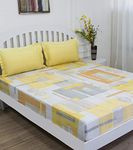 GM 100% Cotton Queen Size Bedsheet for Double Bed | 144 TC Digital Printed Cotton Bed Sheet (90 X 108 Inches) with 2 Pillow Cover | Breathable Natural Soft and Light-Weight | Yellow & Grey