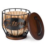 Yangbaga Coffee Filter Holder with Wood Lid,Wood and Metal Coffee Filter Storage Container Basket for Coffee Filters 2-4 Cup,Round Coffee Filter Holder Case for Counter,Coffee Bar Accessories decor