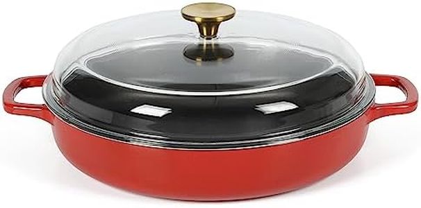 Sur La Table Kithcen Essential 3.75 Quart Enamel Cast Iron All in One Multi-Purpose Non-Toxic Nonstick Braiser Pan W/Borosilicate Glass Lid - Red