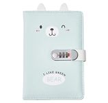 Auvier Creative Diary with Lock (Cartoon Animal 3D Ear), A5 Secret Password Notepad Journal Travel Organiser Combination Lock, Writing Notebook for Kids Boys Girls Teens Women Men, Green
